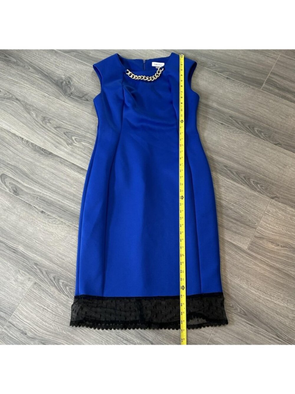 Calvin Klein Dress Womens 6 Blue Sheath Chain Neck Lace Hem Party Cocktail - Picture 10 of 11